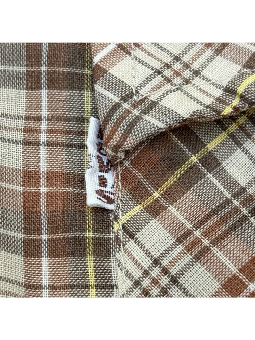Vintage Levis Pearl Snap Button Brown Plaid Western Shirt Men’s Size Medium READ